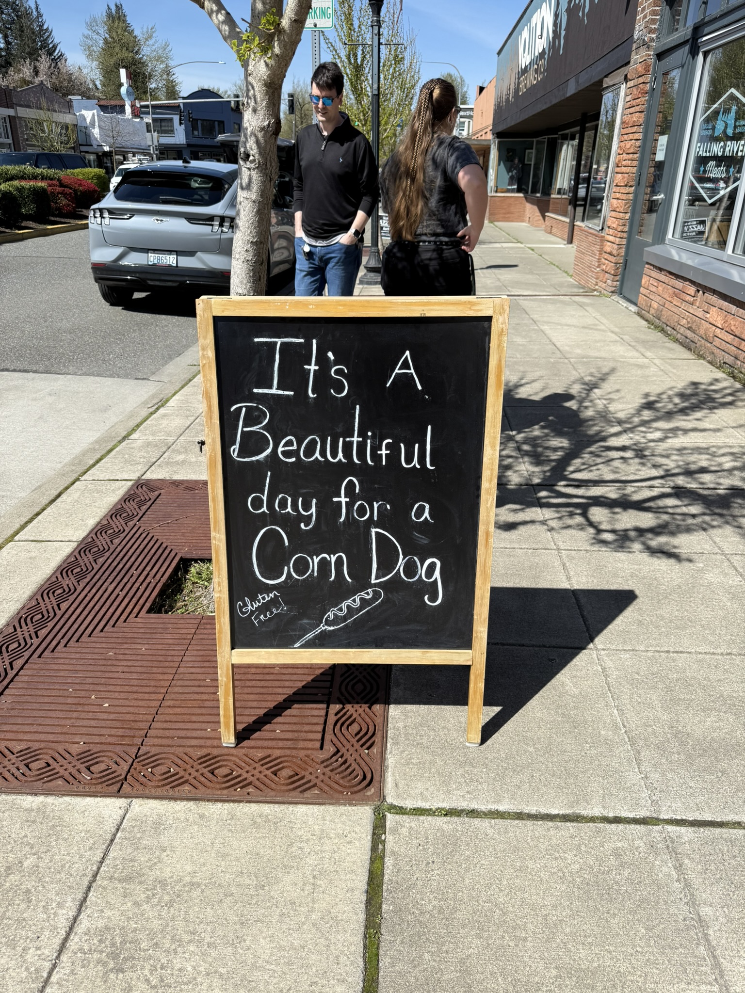 Sign saying It's a beautiful day for a Corn Dog (it was).