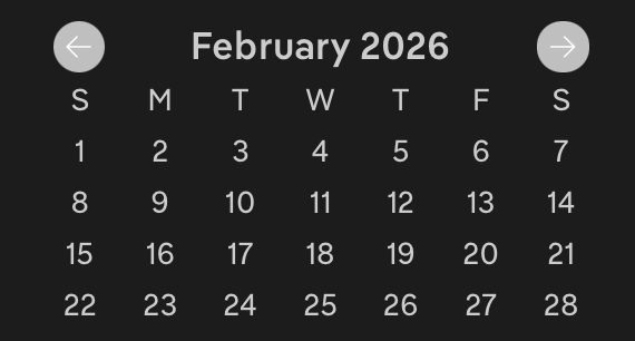 Feb 2026, calendar view