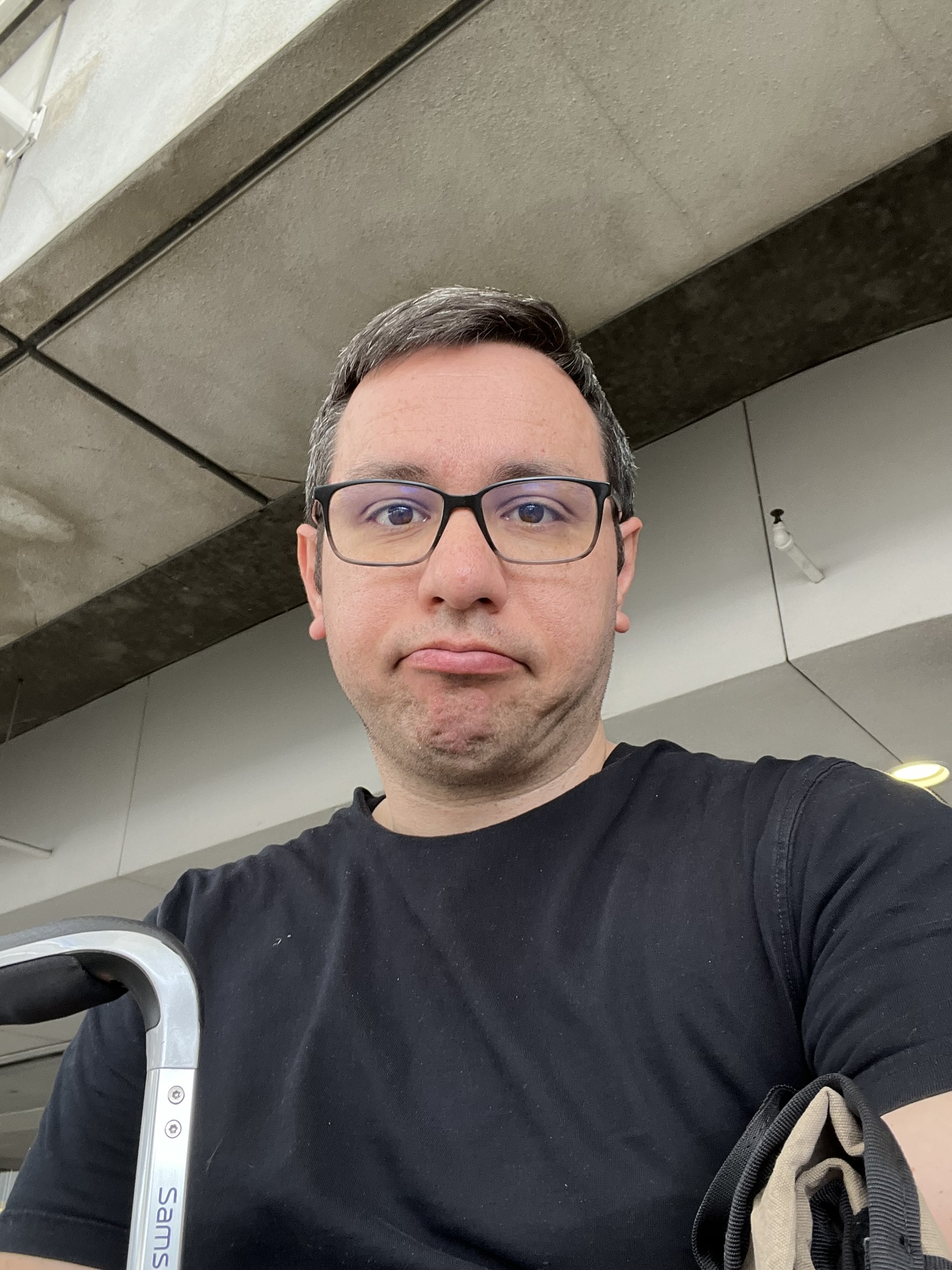 Silly photo from the airport before a red-eye flight.