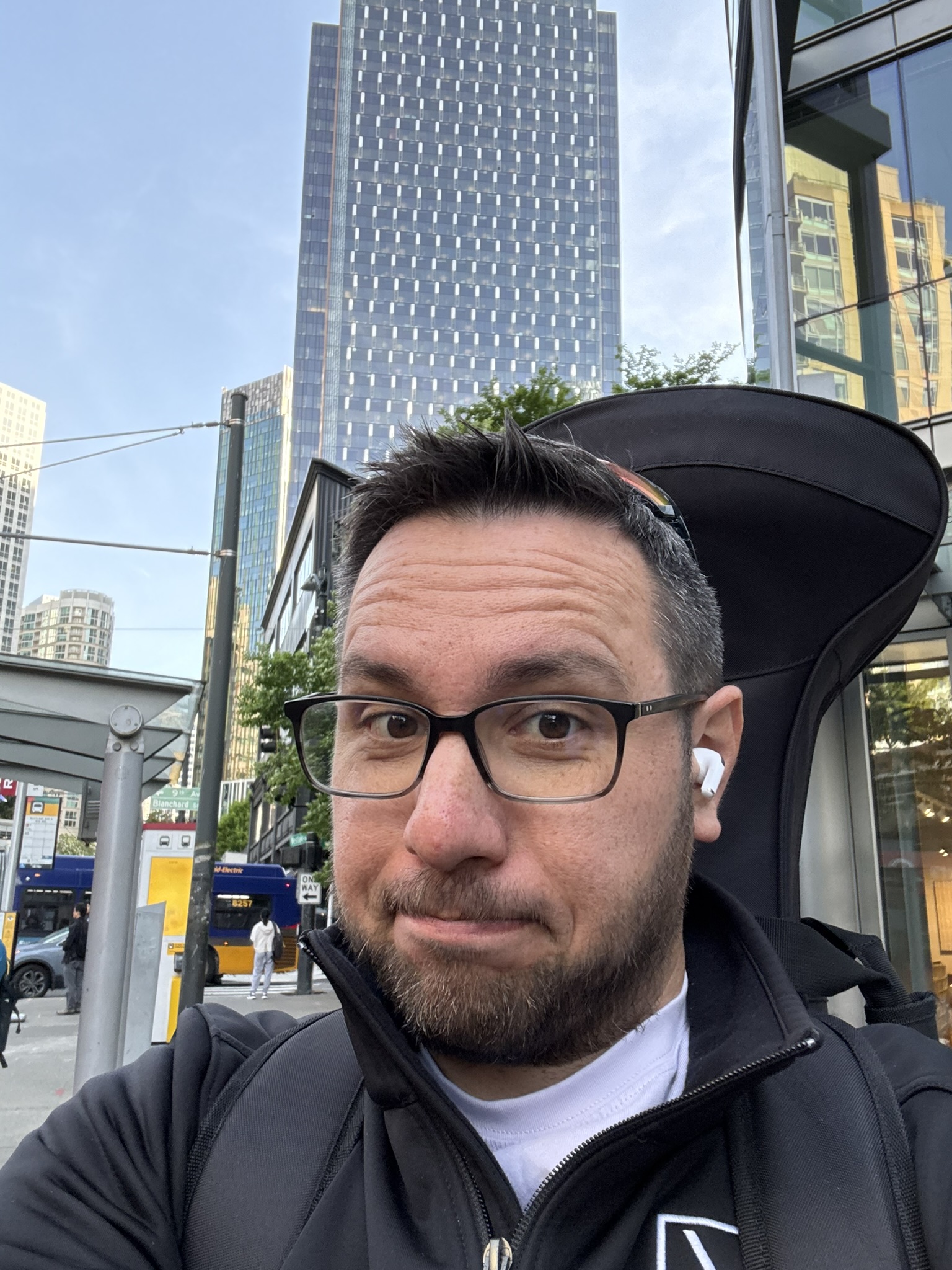 Me about to carry my trombone onto the bus.